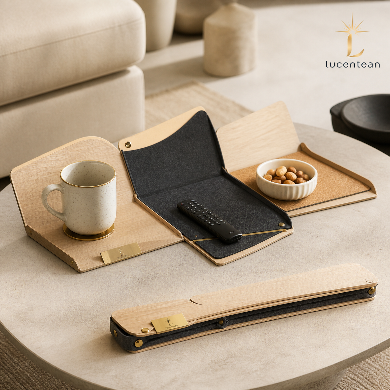 Lucentean™ Quietfold Coffee Surface — Modular Tabletop Rest